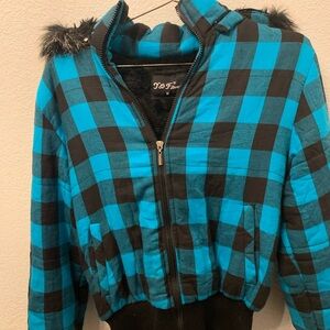 Women's Blue and Black Puffer Jacket